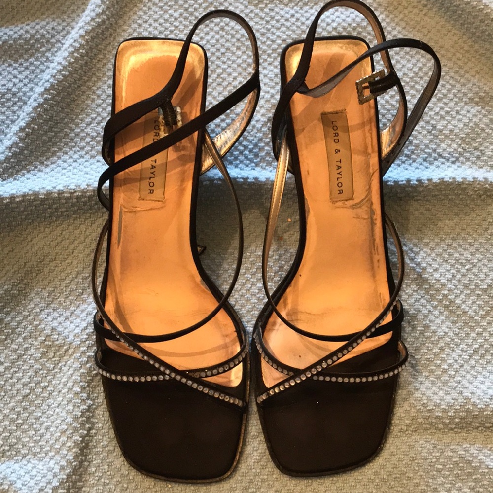 Black rhinestone strappy evening shoes